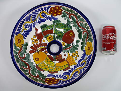 14" round TALAVERA VESSEL SINK Mexican handmade ceramic bathroom basin, folk art
