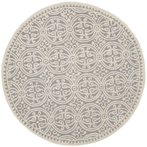 Safavieh Cambridge Collection CAM123D Handmade Moroccan Wool Area Rug, 9' x 9' Round, Silver/Ivory