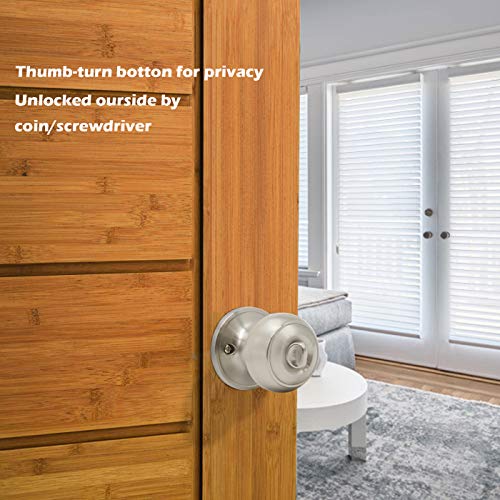 10 Pack Brushed Nickel Door Knobs Privacy Door Knob with Lock, Bedroom Door Handle Bathroom Door Lock, Stainless Steel Interior Door Knobset, Flat Ball Shape