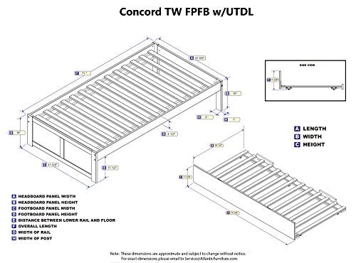 Atlantic Furniture Concord Platform Flat Panel Foot Board and Twin Size Urban Trundle Bed, Caramel