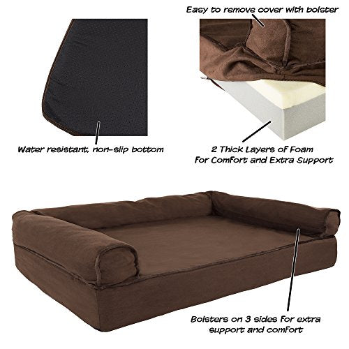 PETMAKER Orthopedic Pet Sofa Bed with Memory Foam and Foam Stuffed Bolsters 35.5x24x8 Brown