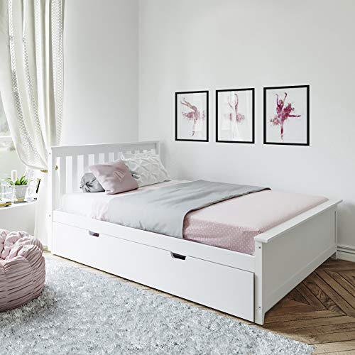 Max & Lily Solid Wood Full-Size Bed with Trundle Bed, White