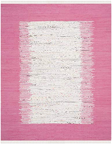 Safavieh Montauk Collection MTK711A Handmade Flatweave Ivory and Pink Cotton Area Rug (8' x 10')