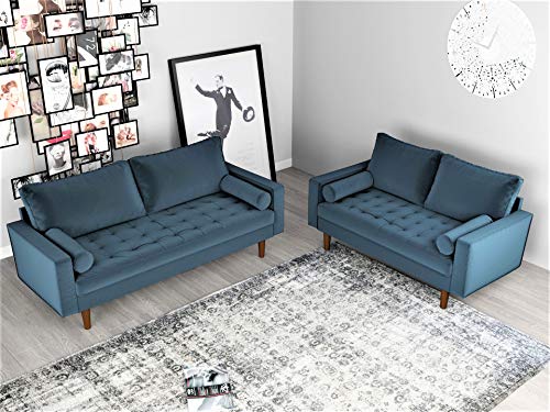 Container Furniture Direct S5456 Mid Century Modern Velvet Upholstered Tufted Living Room Loveseat, 50.39", Prussian Blue