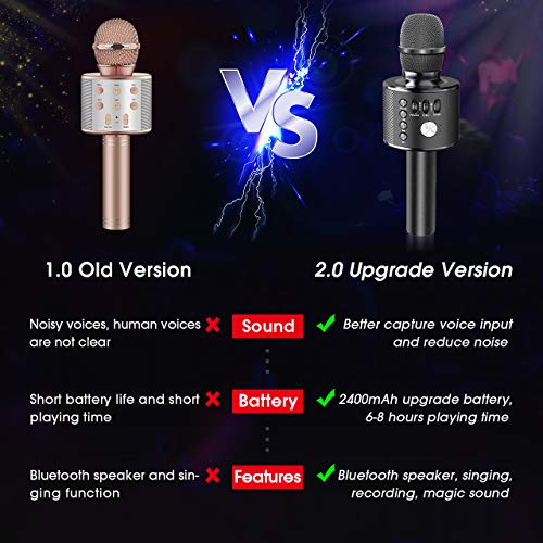 【2021 Upgrade】 Wireless Bluetooth Karaoke Microphone, 4 in 1 Portable Handheld Karaoke Mic Speaker Machine for Kids Adults, for Christmas Birthday Home Party (Black)