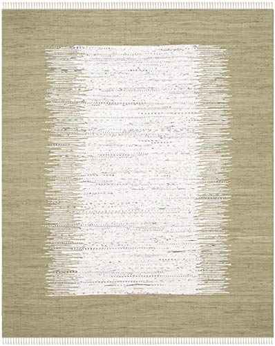 Safavieh Montauk Collection MTK711K Handmade Flatweave Ivory and Olive Cotton Area Rug (9' x 12')