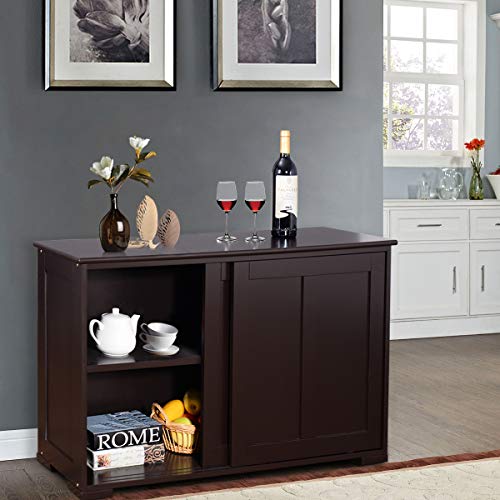 Costzon Kitchen Storage Sideboard, Antique Stackable Cabinet for Home Cupboard Buffet Dining Room (Espresso Sideboard with Sliding Door)