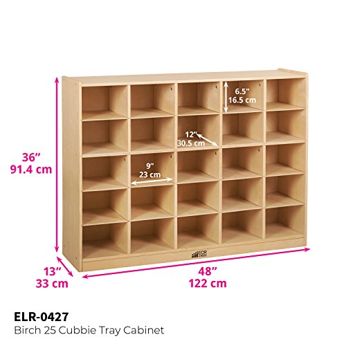 ECR4Kids Birch 25 Cubby Tray Cabinet W/ Scoop Front Bins Kids Toy Storage Organizer Hardwood For School Supplies