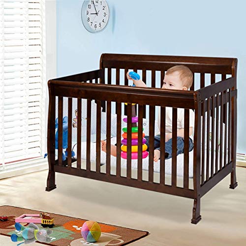 Costzon Baby Convertible Crib, Solid Wood Construction Toddler Nursery Bed (Espresso)