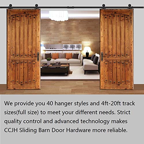 CCJH 10.5FT Sliding Barn Door Hardware Kit, Heavy Duty, Smoothly and Silently, Easy to Install, Fit 31.5" Width Double Door Panel, T-Shaped Style Black