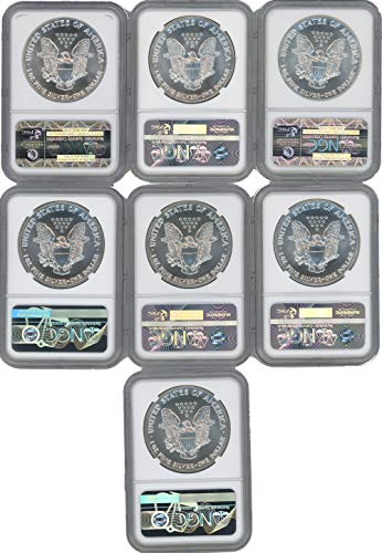 1997 1998 1999 2000 2001 2002 2003 Silver Eagle NGC MS69 7-Coin Lot