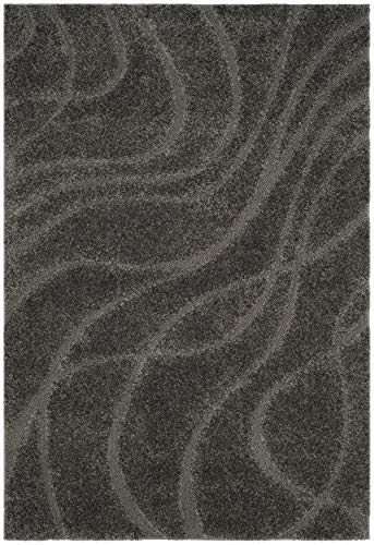 SAFAVIEH Florida Shag Collection SG471 Abstract Wave Non-Shedding Living Room Bedroom Dining Room Entryway Plush 1.2-inch Thick Area Rug, 5'3" x 7'6", Grey / Grey