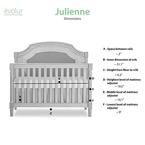 Evolur Julienne 5 in 1 Convertible Crib, Antique Grey Mist