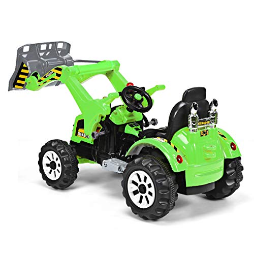 Costzon 12V Battery Powered Kids Ride On Excavator, Electric Truck with High/Low Speed, Moving Forward/Backward, Front Loader Digger (Green)