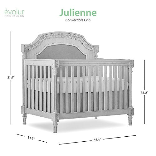 Evolur Julienne 5 in 1 Convertible Crib, Antique Grey Mist