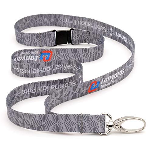 100x Personalized Lanyard by Lanyards Tomorrow | Full-Colour Dye Sublimation Design Your OWN Customized Neck Straps ADD Logo and Text - with Breakaway and Metal Clip 15mm 1.5cm Width