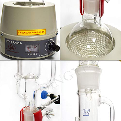 10Pcs Laboratory Soxhlet Extractor 250-1000ml Glass Serpentine Fat Extractor with Electric Heating Mantle Graham Condenser Glass Extraction Device Glassware Distilling Apparatus (500ml)