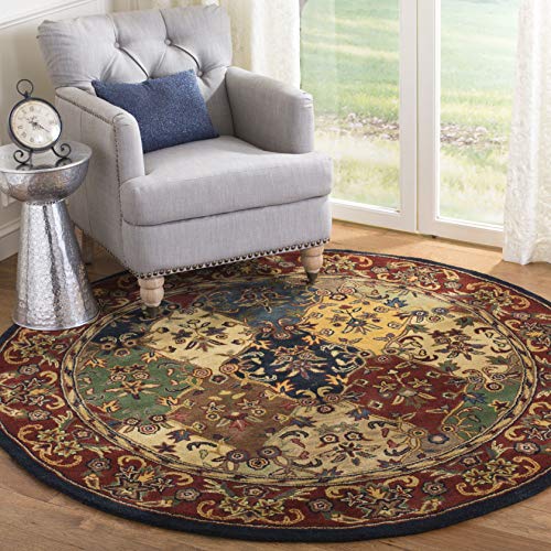 Safavieh Heritage Collection HG911A Handmade Traditional Oriental Multi and Burgundy Wool Round Area Rug (10' Diameter)