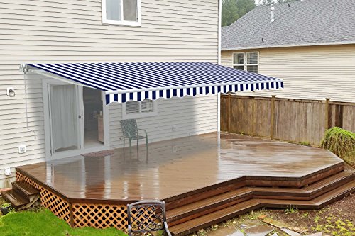 ALEKO Manual Retractable Patio Awning, 6.5x5 Ft Exterior Sunshade Outdoor Canopy – Multi-Striped Green