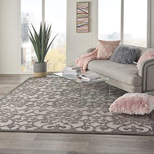 Nourison Aloha Beach Contemporary Grey/Charcoal Area Rug (8' x 11'), 7'10"X10'6",