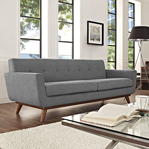 Modway Engage Mid-Century Modern Upholstered Fabric Sofa In Expectation Gray