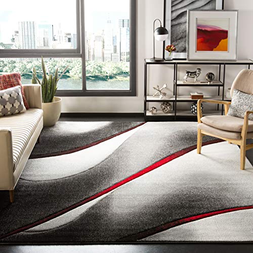 Safavieh Hollywood Collection HLW712K Grey and Red Mid-Century Modern Abstract Area Rug (6'7" x 9')