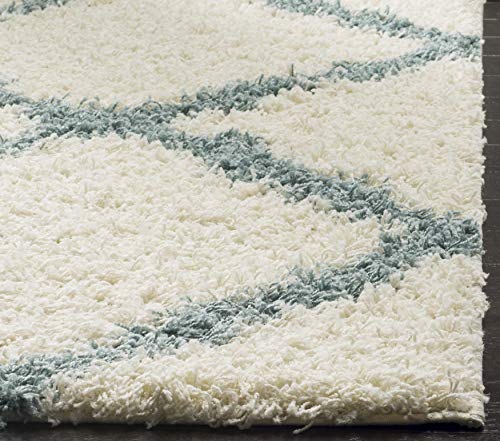 SAFAVIEH Dallas Shag Collection SGD257J Trellis Non-Shedding Living Room Bedroom Dining Room Entryway Plush 1.5-inch Thick Area Rug, 6' x 9', Ivory / Light Blue