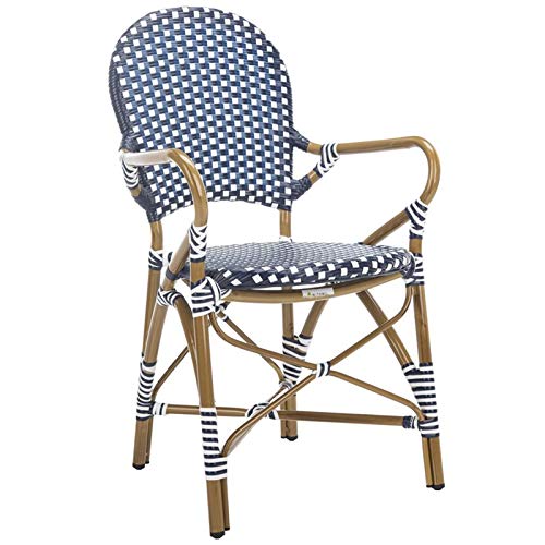 Safavieh Home Hooper Navy and White Indoor/Outdoor Rattan Stacking Arm Chair, Set of 2