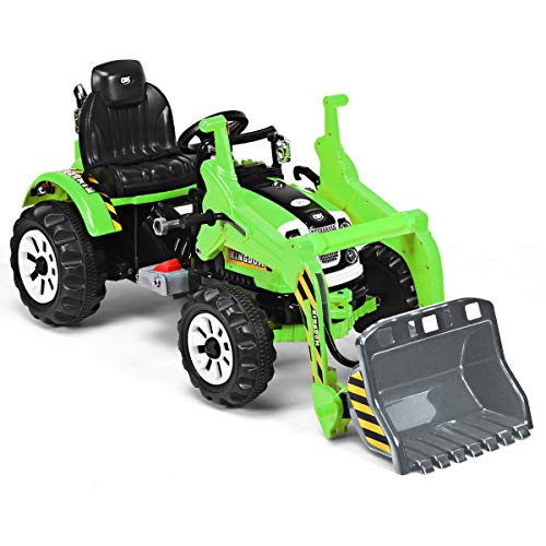 Costzon 12V Battery Powered Kids Ride On Excavator, Electric Truck with High/Low Speed, Moving Forward/Backward, Front Loader Digger (Green)