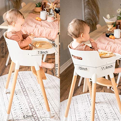 FUNNY SUPPLY Wooden Baby High Chair with Removable Tray Adjustable Footrest and Legs Grows with Your Child White