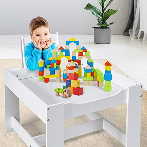 Costzon 3 in 1 Kids Activity Wood Table Sets W/ Storage Drawer Detachable Blackboard For Toddlers Kiddy Sized Furniture