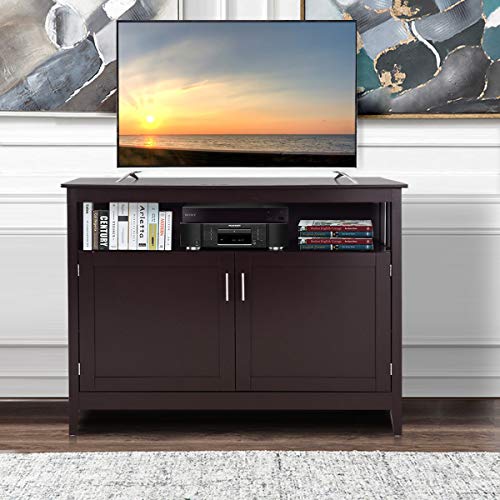 Costzon Kitchen Storage Sideboard Dining Buffet Server Cabinet Cupboard Chest with 2 Level Cabinets and Open Shelf Brown