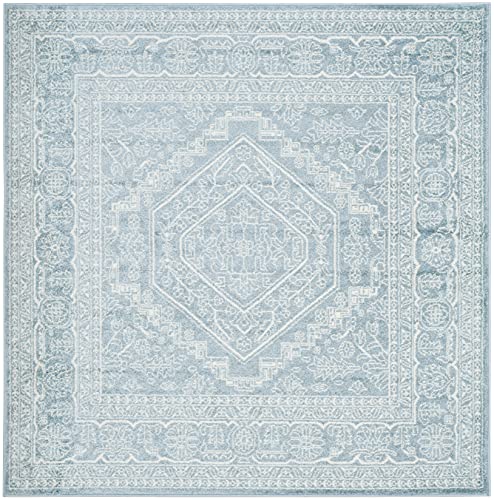 SAFAVIEH Adirondack Collection ADR108T Oriental Medallion Non-Shedding Living Room Bedroom Dining Home Office Area Rug, 8' x 8' Square, Slate / Ivory