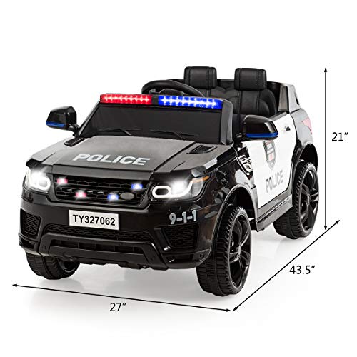 Costzon Kids Ride on Car Electric Police Truck Remote Control Siren, LED Headlights, Microphone Double Open Doors Black