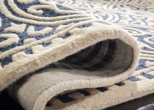 Safavieh Cambridge Collection CAM123G Handmade Moroccan Wool Runner, 2'6" x 18', Navy Blue/Ivory