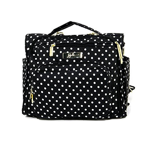 JuJuBe B.F.F Multi-Functional Convertible Diaper Backpack/Messenger Bag, Legacy Collection - The Duchess - Black with White Polka Dots