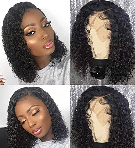 Lace Front Wigs Human Hair with Baby Hair Curly Wig Human Hair Pre Plucked for Black Women Natural Color 14 inches