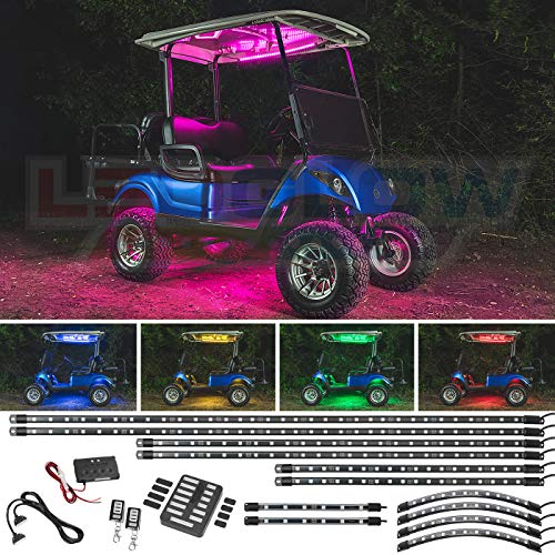 LEDGlow 12pc Million Color LED Golf Cart Underglow Accent Neon Lighting Kit w/ Canopy for EZGO Yamaha Club Car