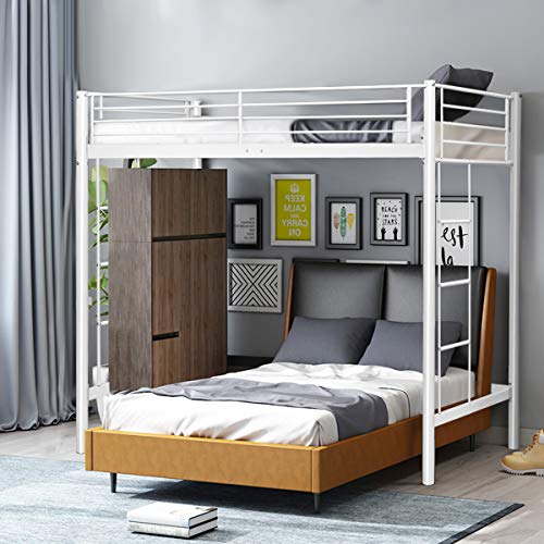 Costzon Loft Twin Bed Single Bunk Bed with Sturdy Steel Frame High Sleeper Multipurpose Use Full Length Guardrails White