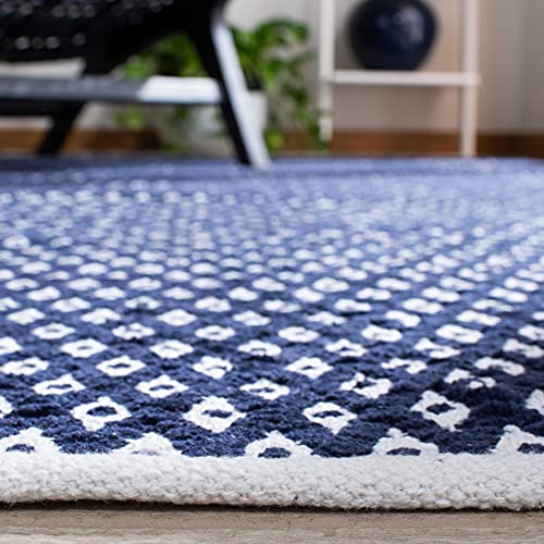 Safavieh Boston Collection BOS685D Handmade Flatweave Cotton Area Rug, 6' x 6' Square, Navy