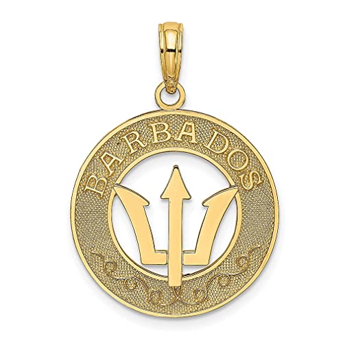14k Yellow Gold Barbados Trident Spear Circle Charm Necklace Pendant Travel Transportation Destination Fine Jewelry For Women Gifts For Her