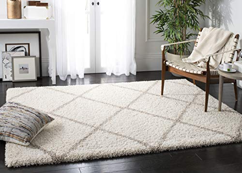 SAFAVIEH Hudson Shag Collection SGH281D Modern Diamond Trellis Non-Shedding Living Room Bedroom Dining Room Entryway Plush 2-inch Thick Area Rug, 6' x 9', Ivory / Beige