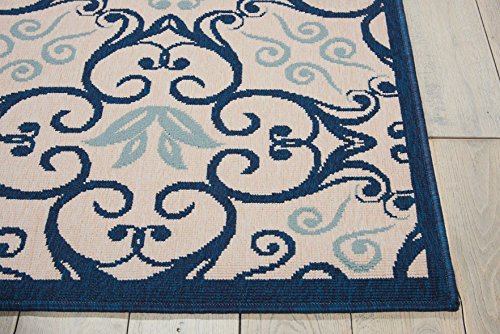 Nourison Caribbean Indoor Outdoor Area Rug, 7'10" x 10'6", Ivory Navy Blue