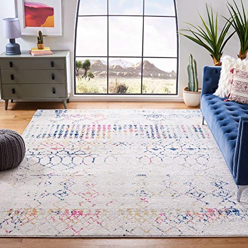 Safavieh Tulum Collection TUL229C Boho Moroccan Distressed Area Rug, 9' x 12', Ivory/Blue