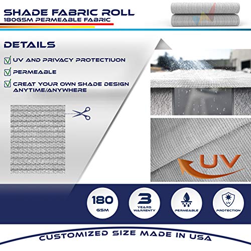 Windscreen4less Light Grey Sunblock Shade Cloth,95% UV Block Shade Fabric Roll 6ft x 63ft