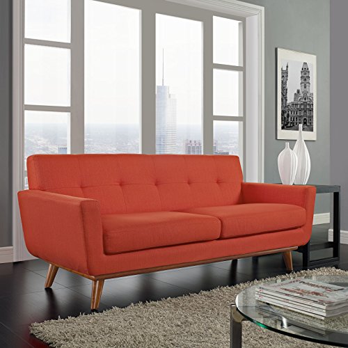 Modway Engage Mid-Century Modern Upholstered Fabric Loveseat In Atomic Red