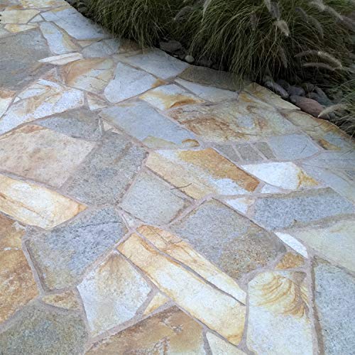 Landscape Patio Flagstone | 2000 Pounds | Natural Rock Pathway Stepping Stone Slabs for Gardens, Terrariums, Landscape Design, Driveway Pavers and Walkway Steppers (Klondike Gold)