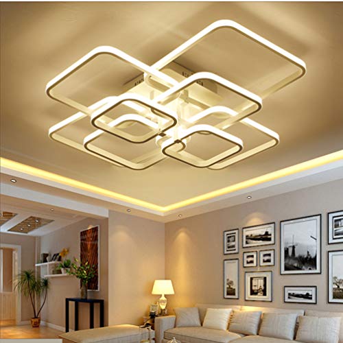 LED Ceiling Light Fixture with Remote Control,Chandelier Modern Acrylic Lighting Flush Mount Lamp 8 Heads for Dining Room Bedroom Square Kitchen Light Fixtures,Dimmable Light Color Changeable (White)