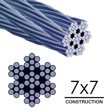 Laureola 1/16" Galvanized Steel Aircraft Wire Rope 7x7-250ft, 500ft, 1000ft (2500 ft)