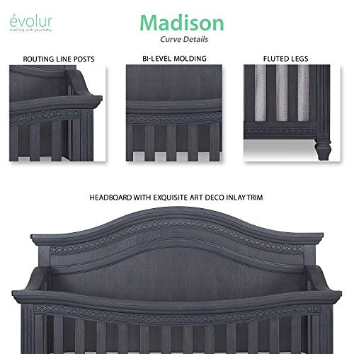 Evolur Madison 5, 1 Curved Top Convertible Crib, Weathered Grey